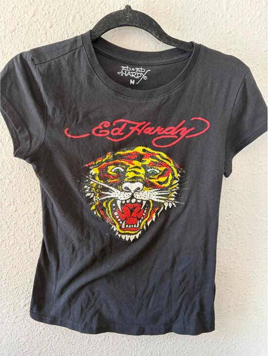Ed Hardy Tops - Ed by Ed Hardy Black Rhinstone Tee size M fitted